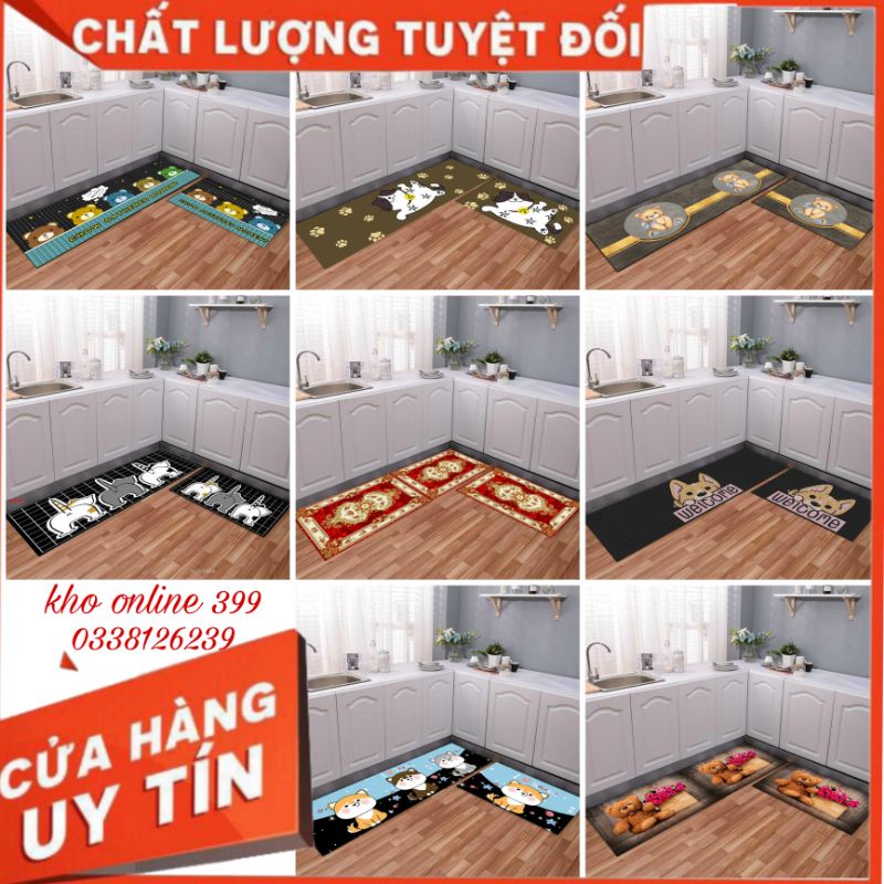 [RẺ VÔ ĐỊCH] bộ 2 thảm bếp chống trượt thấm hút tốt, thảm chùi chân, thảm lau chân mẫu thương hiệu 40x60 và 40x120