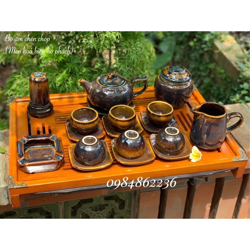 Bộ ấm chén men hoả biến hổ phách Bát Tràng - Bộ trà Bát Tràng- GỐM SỨ BÁT TRÀNG