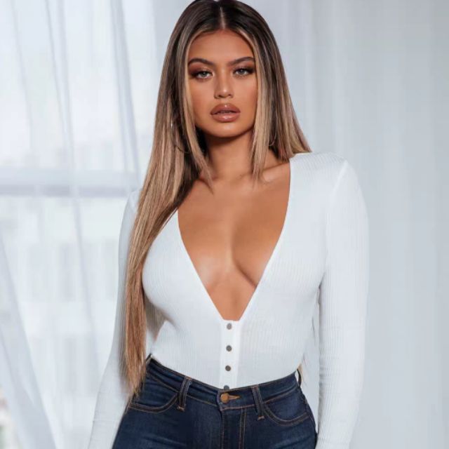 [ẢNH THẬT] Bodysuit len tăm dày dặn cực đanh cổ tim khoét sâu sexy quyến rũ 4 màu vàng đỏ đen trắng dành cho nữ