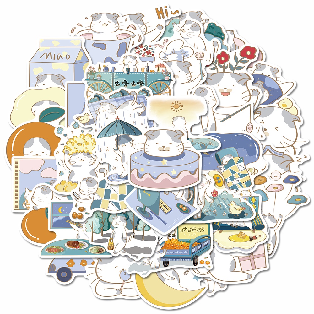 Bộ 40 Miếng Dán Trang Trí Điện Thoại / Máy Tính Chống Thấm Nước Hình Mèo Mập Dễ Thương