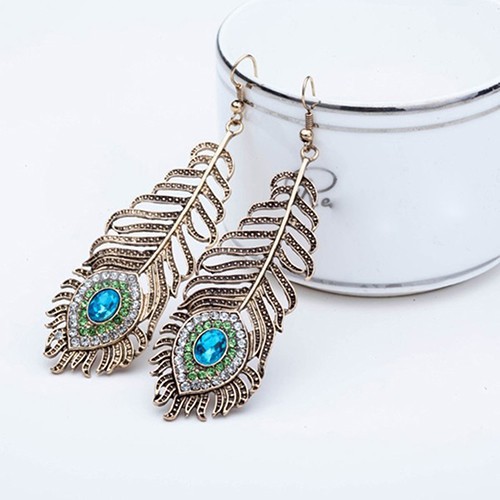 Đôi bông tai dáng dài hình lông công độc đáo vintage cho nữ