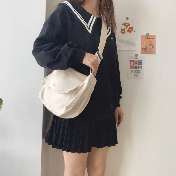 Túi vải tote canvas nữ đeo chéo unisex ulzzang basic trơn Hàn Quốc siêu xinh đi học