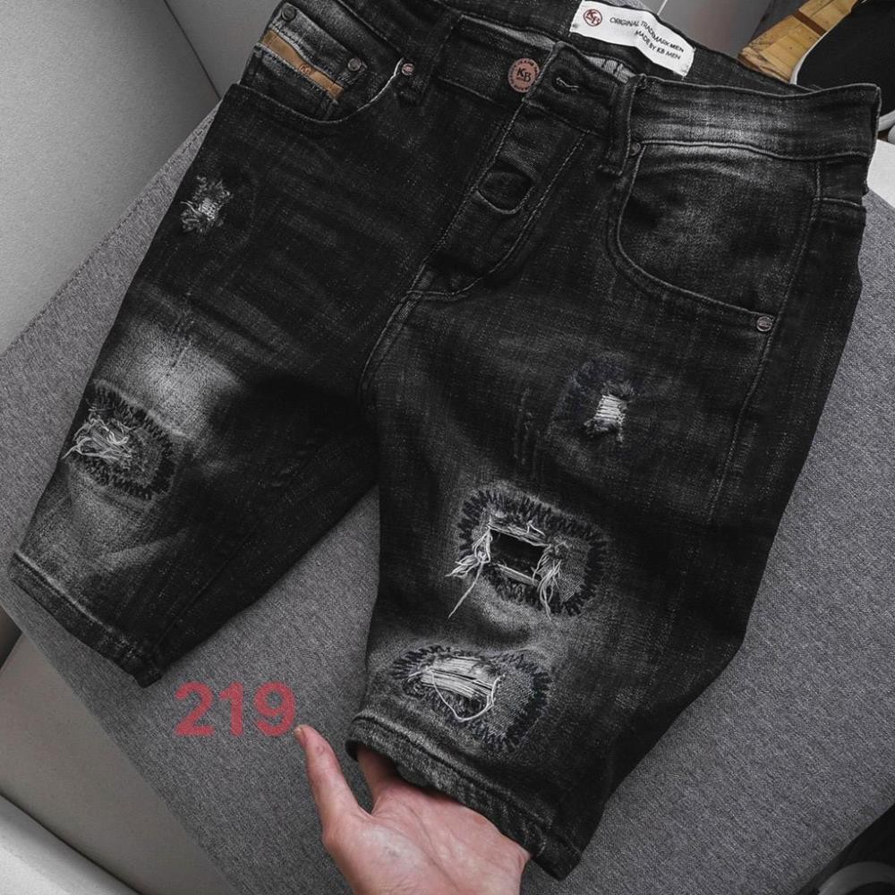 Quần jean nam ngắn, quần short jean nam, quần lửng nam màu đen rách gối đẹp cao cấp 2021 QJNA219  ༷