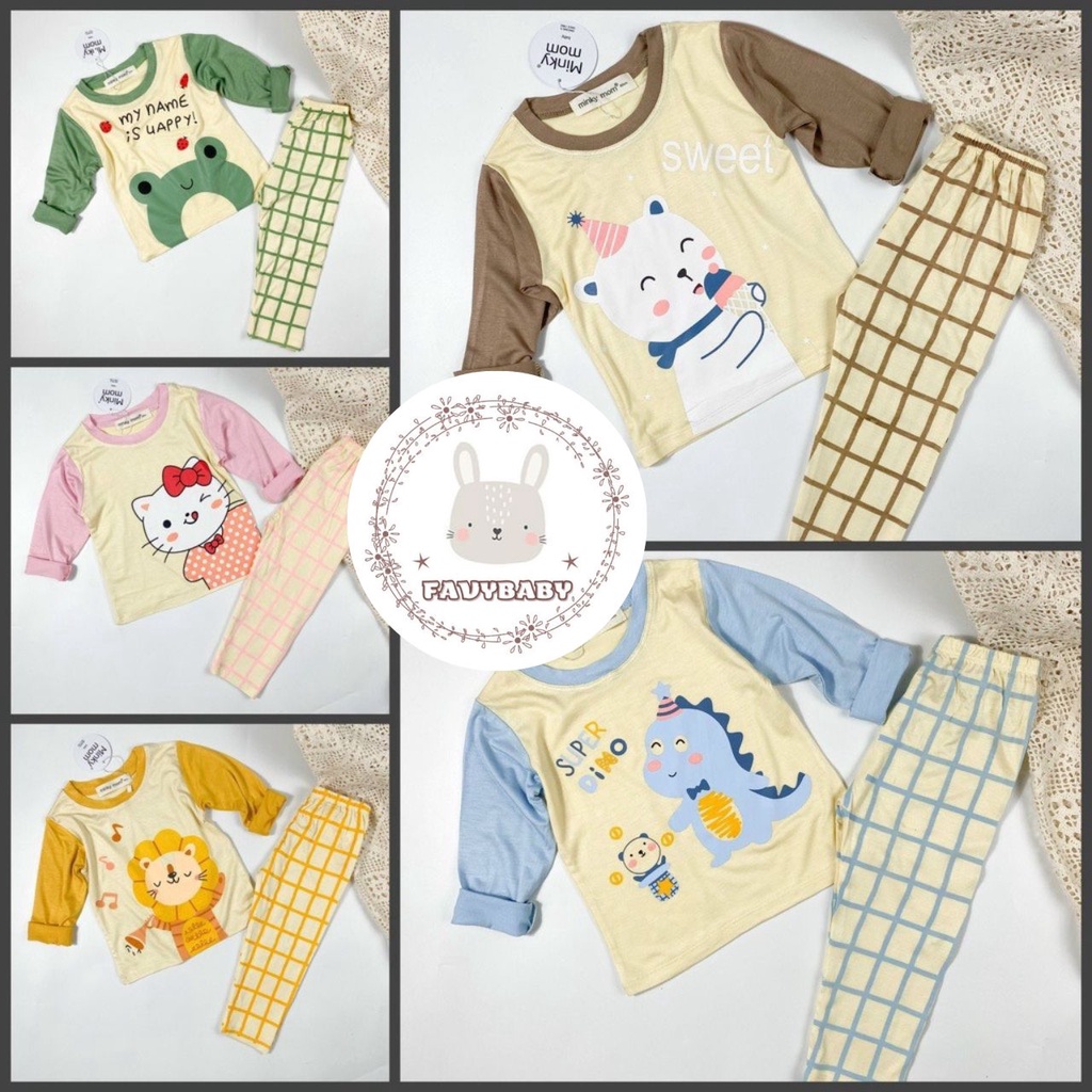Bộ Dài Tay MINKY MOM Chính Hãng Bé Trai Bé Gái Thun Lạnh Quần Kẻ Caro Hình Động Vật Cute Bé 0 1 2 3 4 5 Tuổi - Favybaby