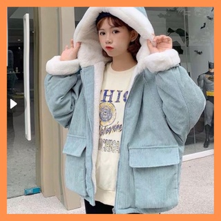 Áo khoác nhung lót lông túi hộp - Áo khoác nhung nữ có mũ form rộng phong cách Hàn Quốc - LYLY STORE