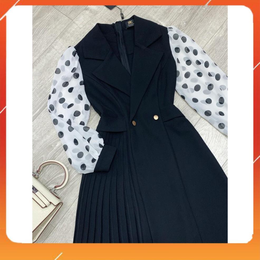 Váy xòe cổ vest tay phối chấm bi V1671 - Shop Váy Xinh ( Ảnh mẫu và ảnh trải sàn do shop tự chụp )