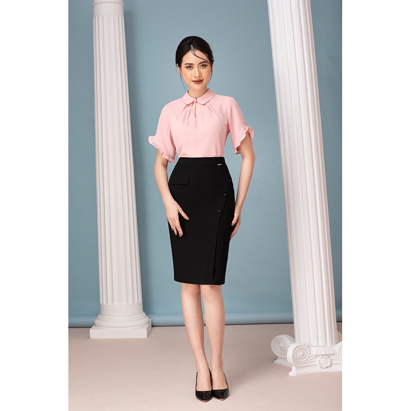 Áo sơ mi chiffon hồng cổ sen, tay lượn xếp bèo - TOSON - 11008P81