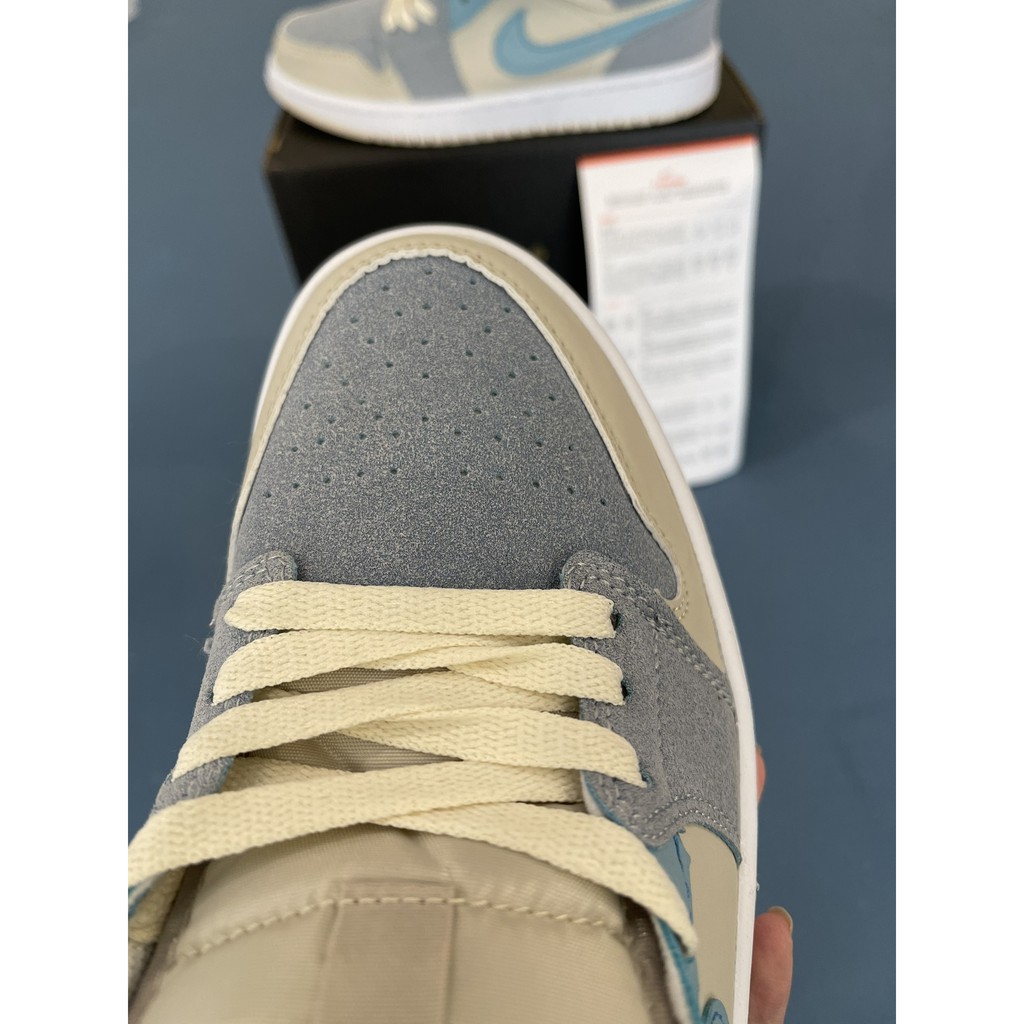 Giày Sneaker Nữ Jordan 1 Mid Mixed Textures Blue Xanh Lam Fullbox, Giày thể thao nữ jordan 1 cổ vừa cực kì dễ thương