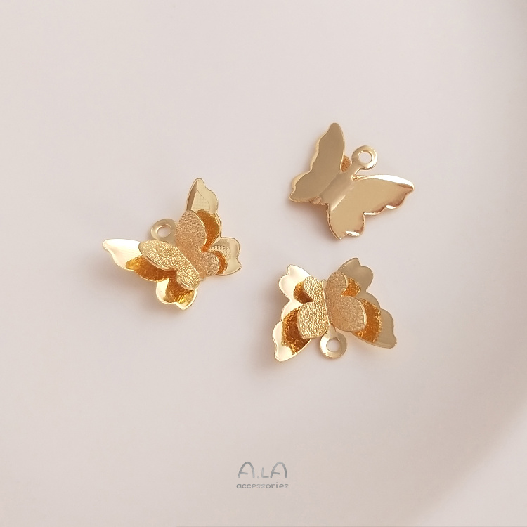 Mặt Dây Chuyền Hình Bướm Hai Lớp Bằng Đồng 14K Màu Sắc Thời Trang diy