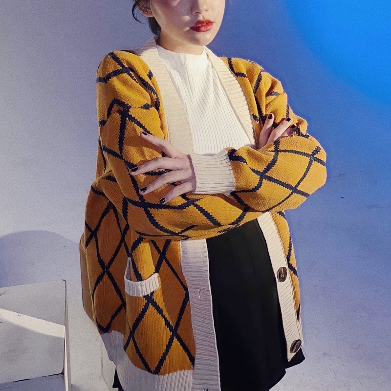 Áo Len Cardigan màu vàng siêu HOT, form rộng lên dáng đẹp, màu sắc tôn da