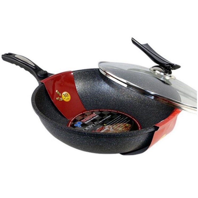 Chảo Chống Dính Siêu Bền Đá Sâu Coopia Korea Có Nắp Đậy Đậy Kính Size To 32cm