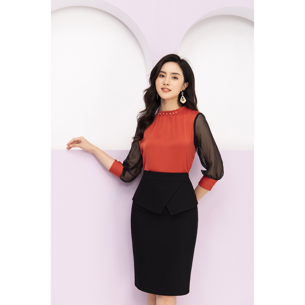 Áo sơ mi nữ công sở LUPERI LFSM1104  cổ đính hạt tay lỡ phối ren trẻ trung, hiện đại, dễ mix đồ