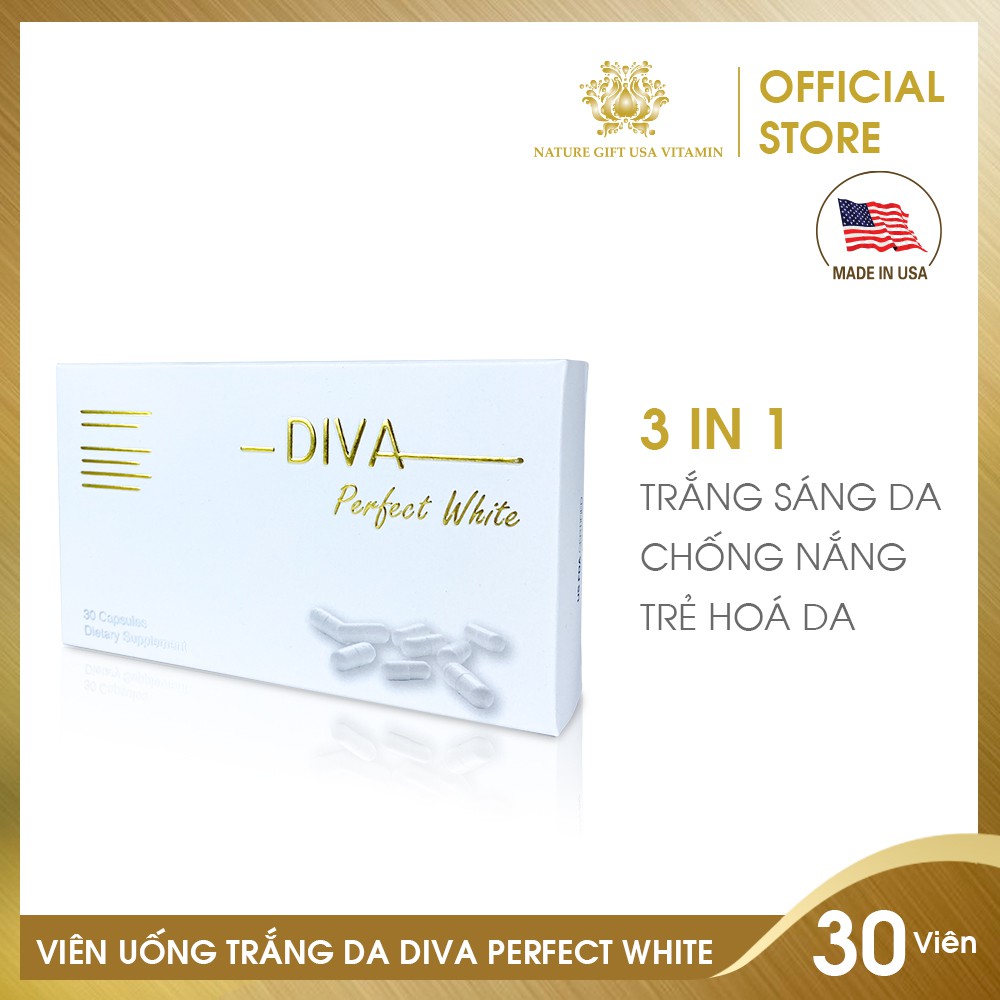 [Cao Cấp] Viên Uống Chống Nắng, Làm Trắng và Trẻ Hoá Làn Da An toàn - DIVA PERFECT WHITE - Nature Gift (30 viên/3 vỉ)