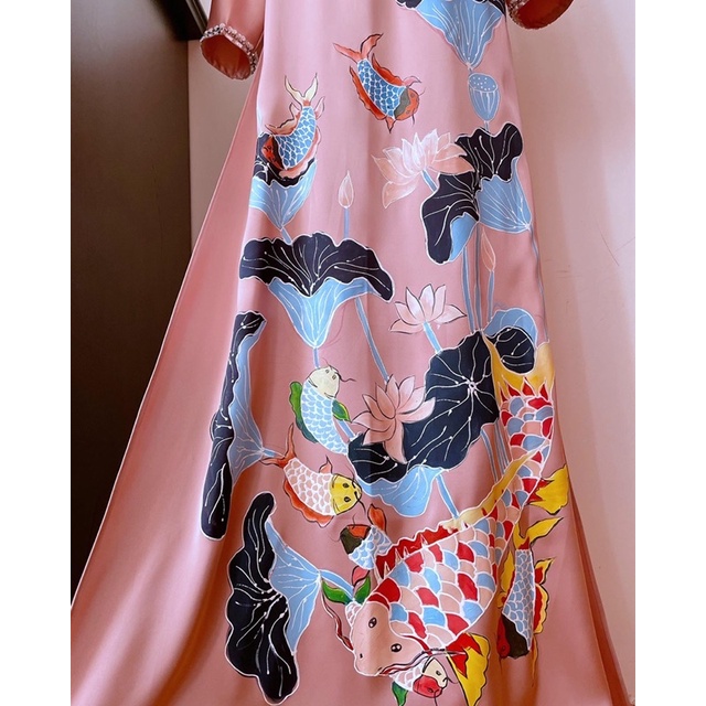 Áo dài bà sui vẽ sơn dầu cao cấp