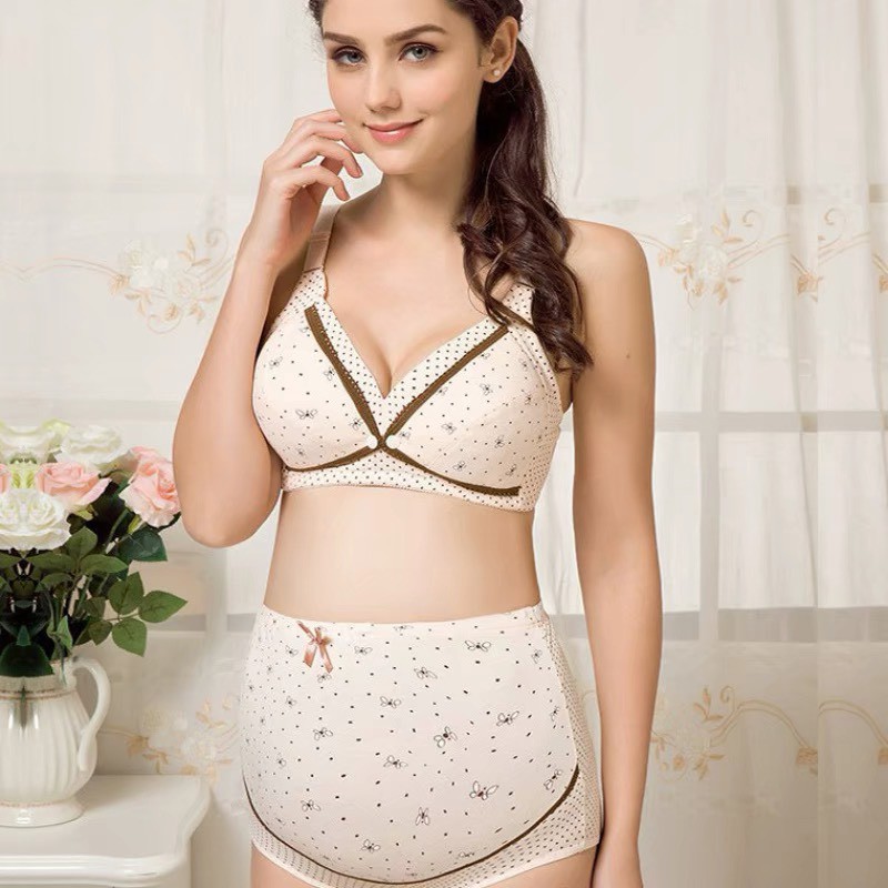 set đồ lót bầu họa tiết hoa nhí gồm 1 áo và 1 quần cạp cao 100% coton thấm hút hàng mới về