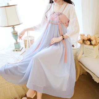 Đầm Hán Phục cách tân bằng vải voan không tay lưng cao thời trang cho nữ