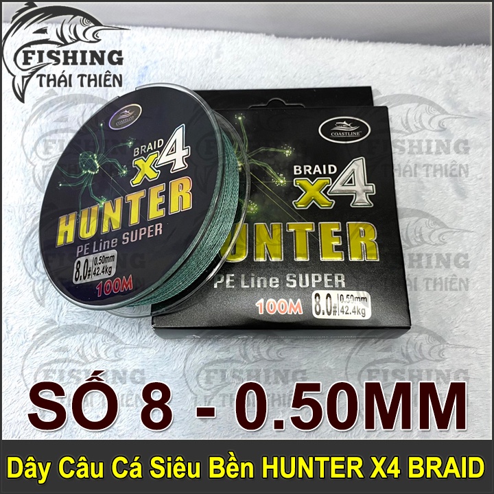 Dây Câu Cá Siêu Bền Coastline Hunter Braid X4, Dây Dù Câu Lure, Tóm Lưỡi Câu Cuộn 100m