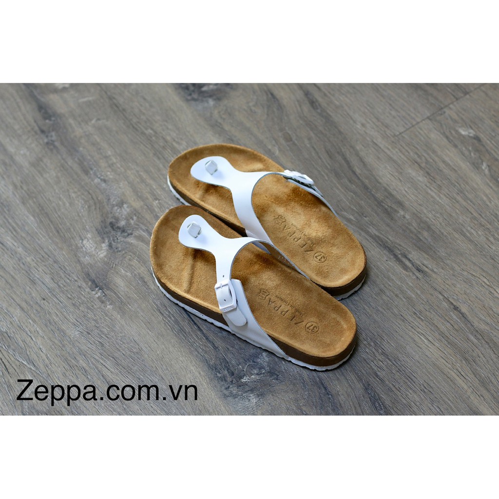 ZEPPA - Gian Hàng Chính Hãng - Da bò thật 100% - Dép đế trấu da bò nam &amp; nữ - Màu trắng (Size: 35-46) JV