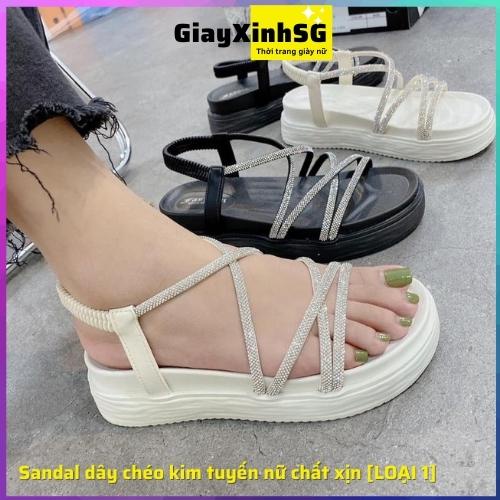 Sandal nữ dây chéo đính đá  chất xịn, hàng quảng châu Full Box bao đẹp