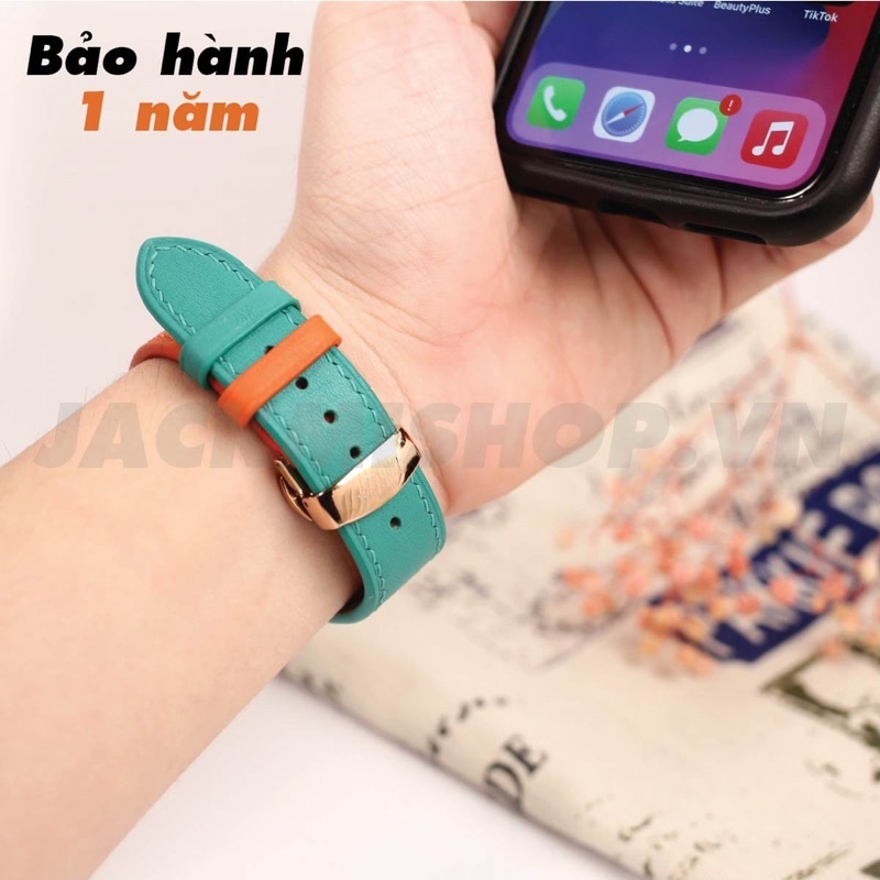 [BẢO HÀNH 1 NĂM] Dây Da BÊ SWIFT may tay thủ công màu Cam/Xanh Ngọc khóa Bướm cho Apple Watch series 1/2/3/4/5/6/7