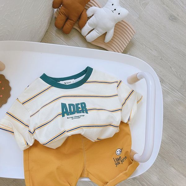 Áo Thun Ngắn Tay Cổ Tròn Họa Tiết Kẻ Sọc Phối Màu Thời Trang Hàn Quốc Cho Bé