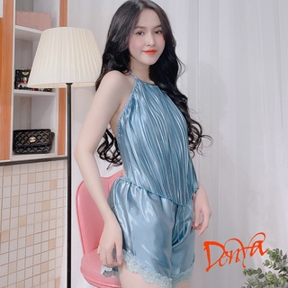 Đồ ngủ lụa phi, dạng yếm dập li chất liệu lụa phi mềm mịn DN30