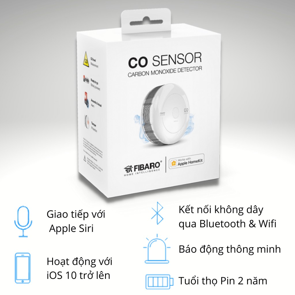 Cảm biến khí CO FIBARO CO Sensor công nghệ Z Wave - Hỗ trợ Apple HomeKit - Bảo hành 12 tháng