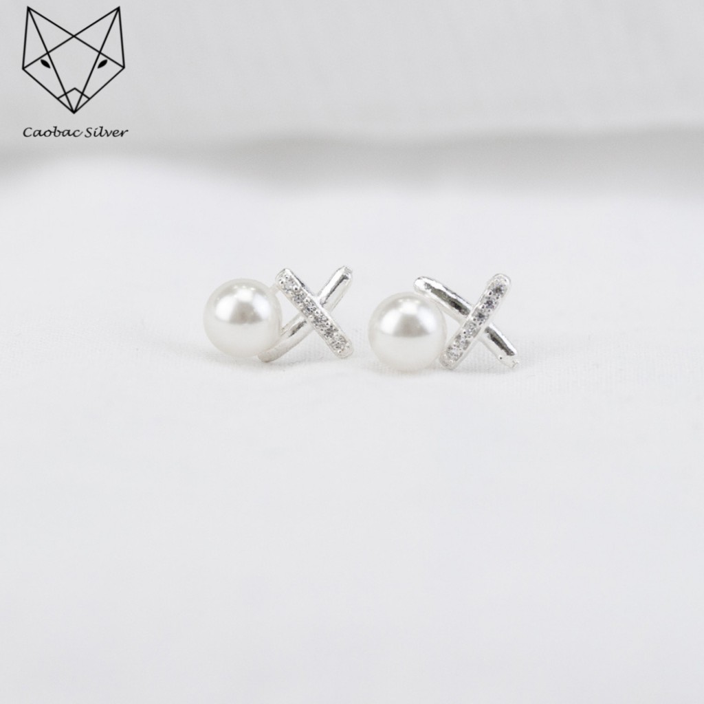 Khuyên Tai Bạc Ta Caobac Silver Bông Nụ Bạc Mặt Thiết Kế Chữ X Đính Hạt Cao Cấp Sang Trọng Quà Tặng Phụ Nữ Lịch Sự