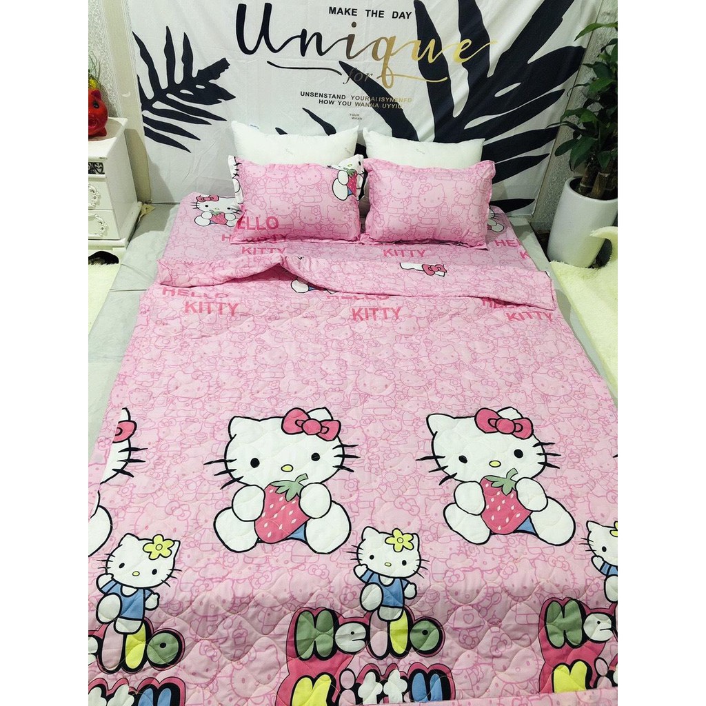 Bộ Ga Gối Cotton Poly Mẫu KITTY THIÊN THẦN Dành Cho Các Bé Gái