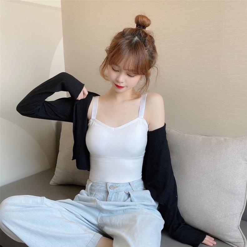 👙 Áo lót nữ ❤️ Áo Bra Nữ 2 Dây Gân Tăm Dáng Dài Có Mút Nâng Ngực Dây Bản To Điều Chỉnh 828 👙