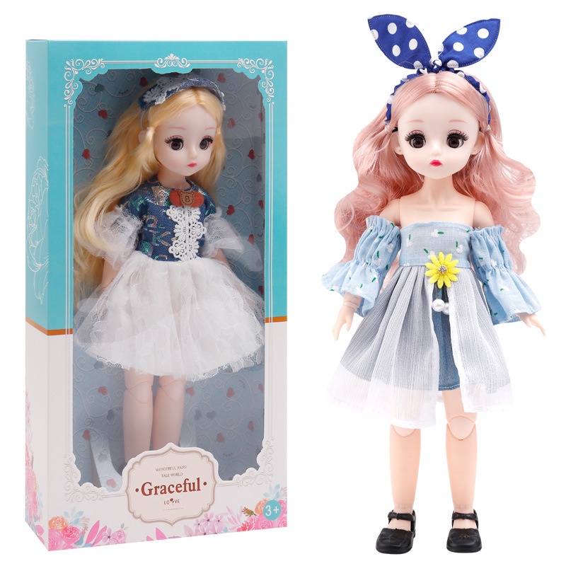 Đồ chơi búp bê cho bé gái 30cm, mắt 4D, 23 khớp