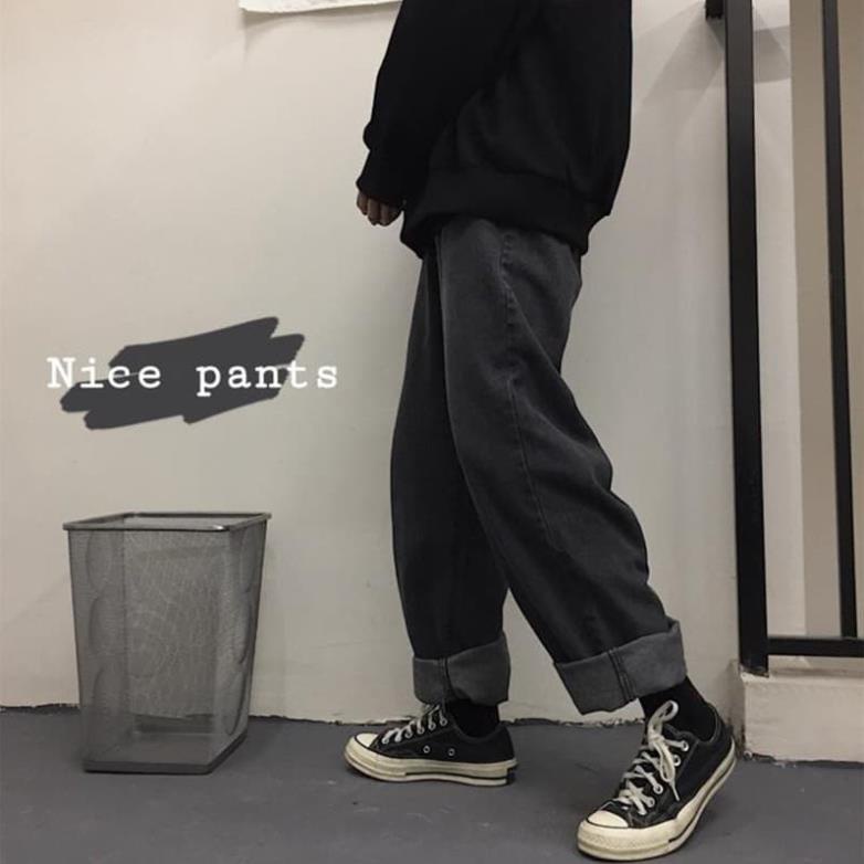 (HÀNG SẴN) Quần Jeans Nam ống rộng sắn gấu Ulzzang Hàn Quốc cá tính- quần bò nam Đẹp