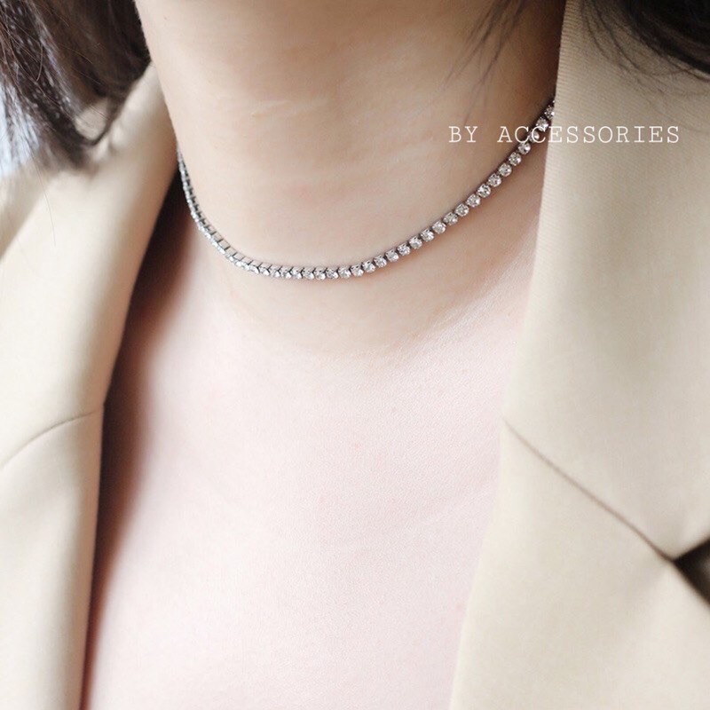 Choker titan chuỗi đá lấp lánh không gỉ