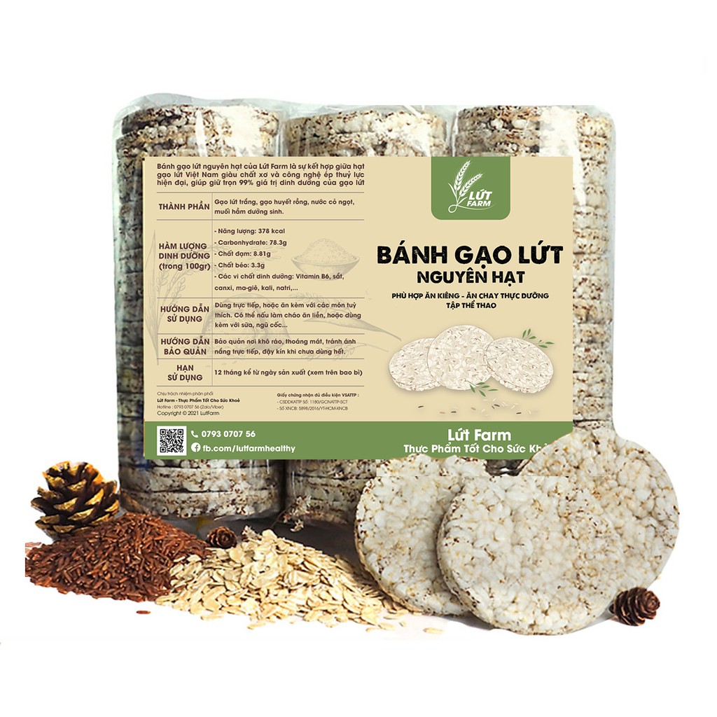 Bánh gạo lứt ăn kiêng, tập GYM, Thực Dưỡng, Ăn Kiêng Lứt Farm (510g = 54 bánh)