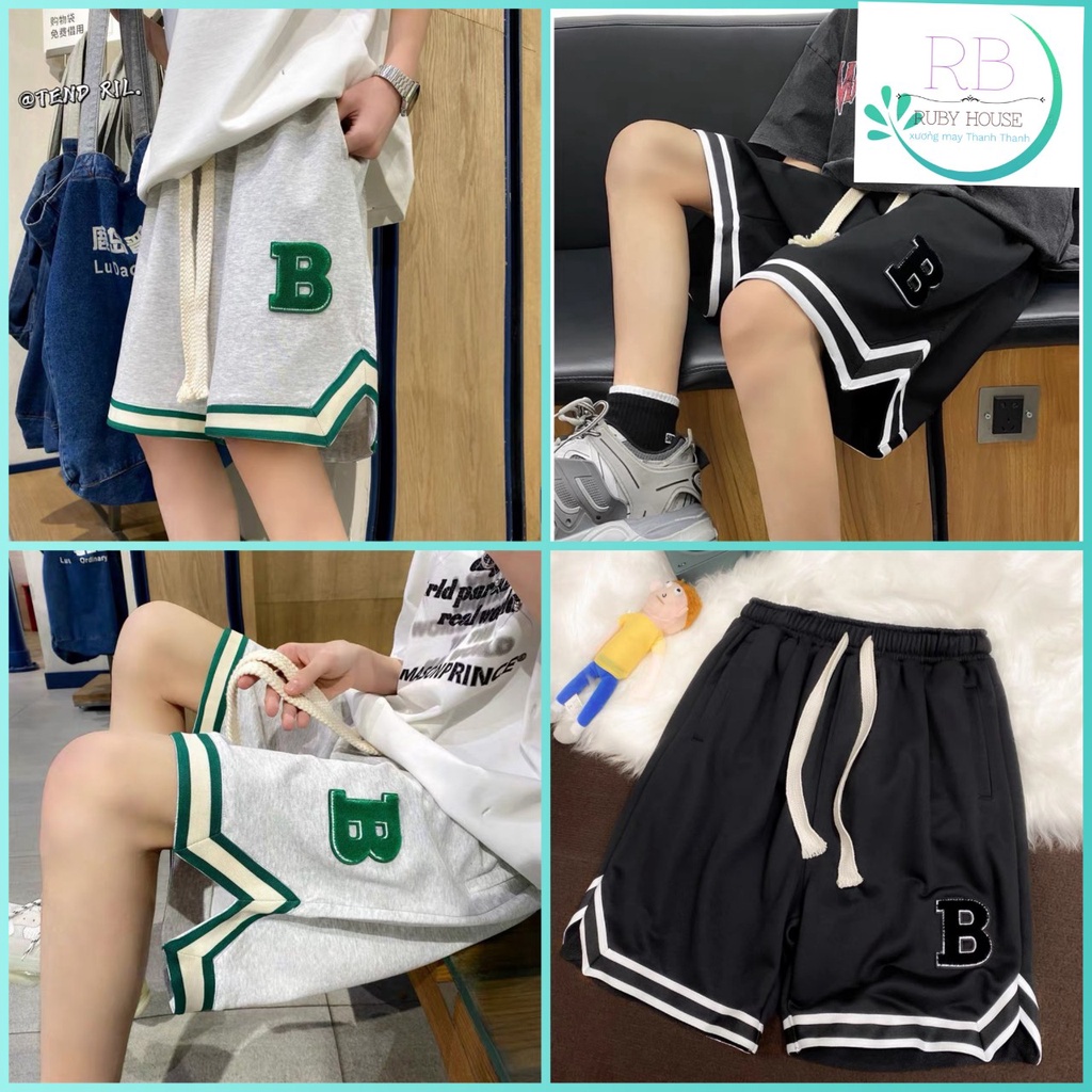 Quần đùi chữ B RUBY Chất bo dầy lên from chuẩn đẹp, hình thêu, unisex nam nữ mặc được