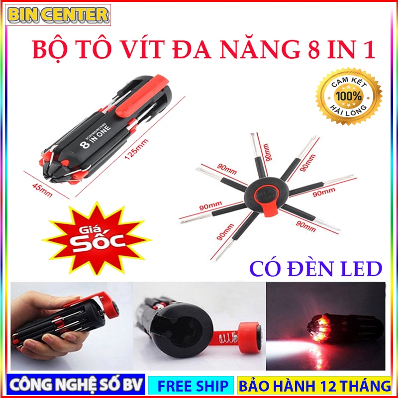 Bộ Tô Vít Mini 8in1 - Dụng Cụ Sửa Chữa Tua Vít Nhiều Đầu Vặn Đa Năng Có Kết Hợp Đèn Led