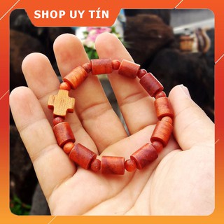Tràng hạt Mân Côi gỗ Huyết Long đốt trúc, thấu quang 100%