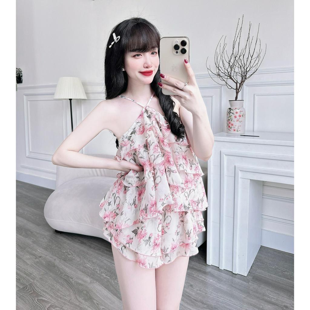 👉👉SIÊU PHẨM ĐỒ NGỦ 👉👉Sét áo gấp ly chiffon voan quần đùi lụa cao cấp freezie 60kg