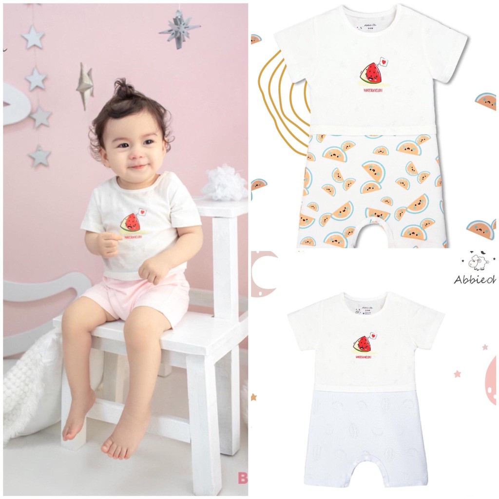 [Chính hãng] Body đùi cộc tay cài vai BST Dưa hấu cotton cao cấp trẻ em Abbie Oh