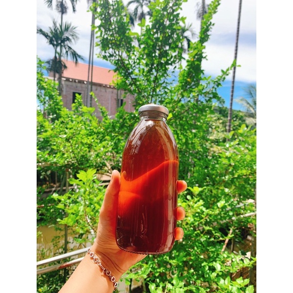 Chai thuỷ tinh 330ml 500ml nắp kim loại màu bạc đựng nước ép, detox, cafe...350ml ~ 500ml - Tặng Kèm Sticker Kute