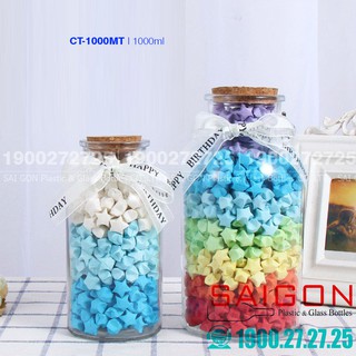 Lọ Thủy Tinh Tròn Miệng To nắp Gỗ Ép 1000ml