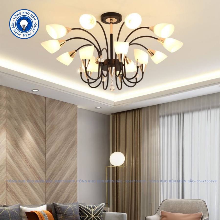 Đèn Chùm Trang Trí_Chùm 15 Tay Tuylip Trang Trí Phòng Khách Bh 24 Tháng