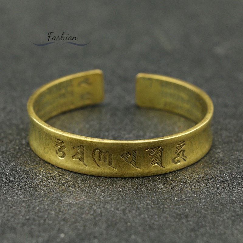 Vòng Đeo Tay Dạng Mở Bằng Đồng Thau Thiết Kế Phong Cách Tây Tạng Cổ Điển Thoải Mái Cho Nam Và Nữ