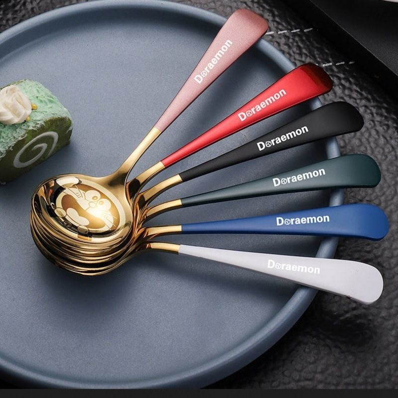 Combo 10 muỗng cao cấp Doremon inox mạ vàng mix màu Miibooshi D2.084