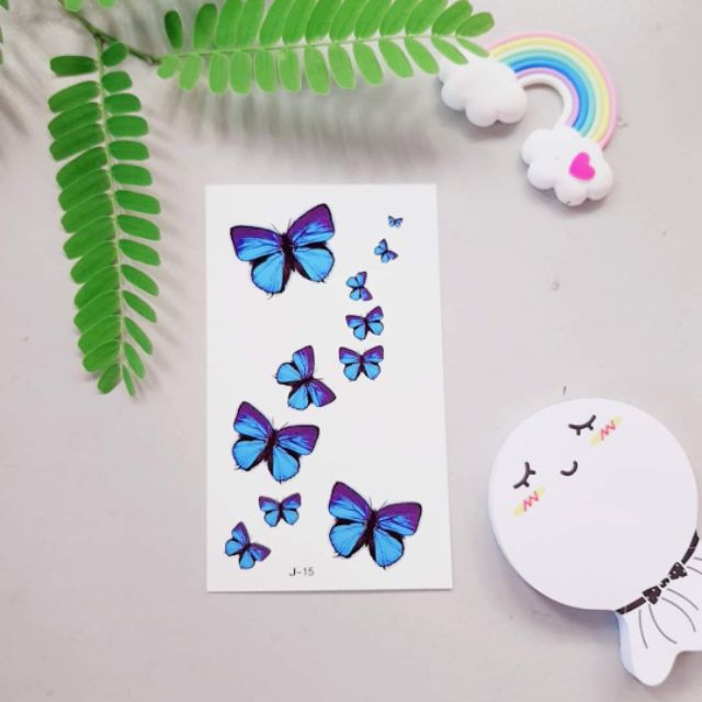 Hình xăm bướm xanh j15. Xăm dán tatoo mini tạm thời, size &lt;10x6cm