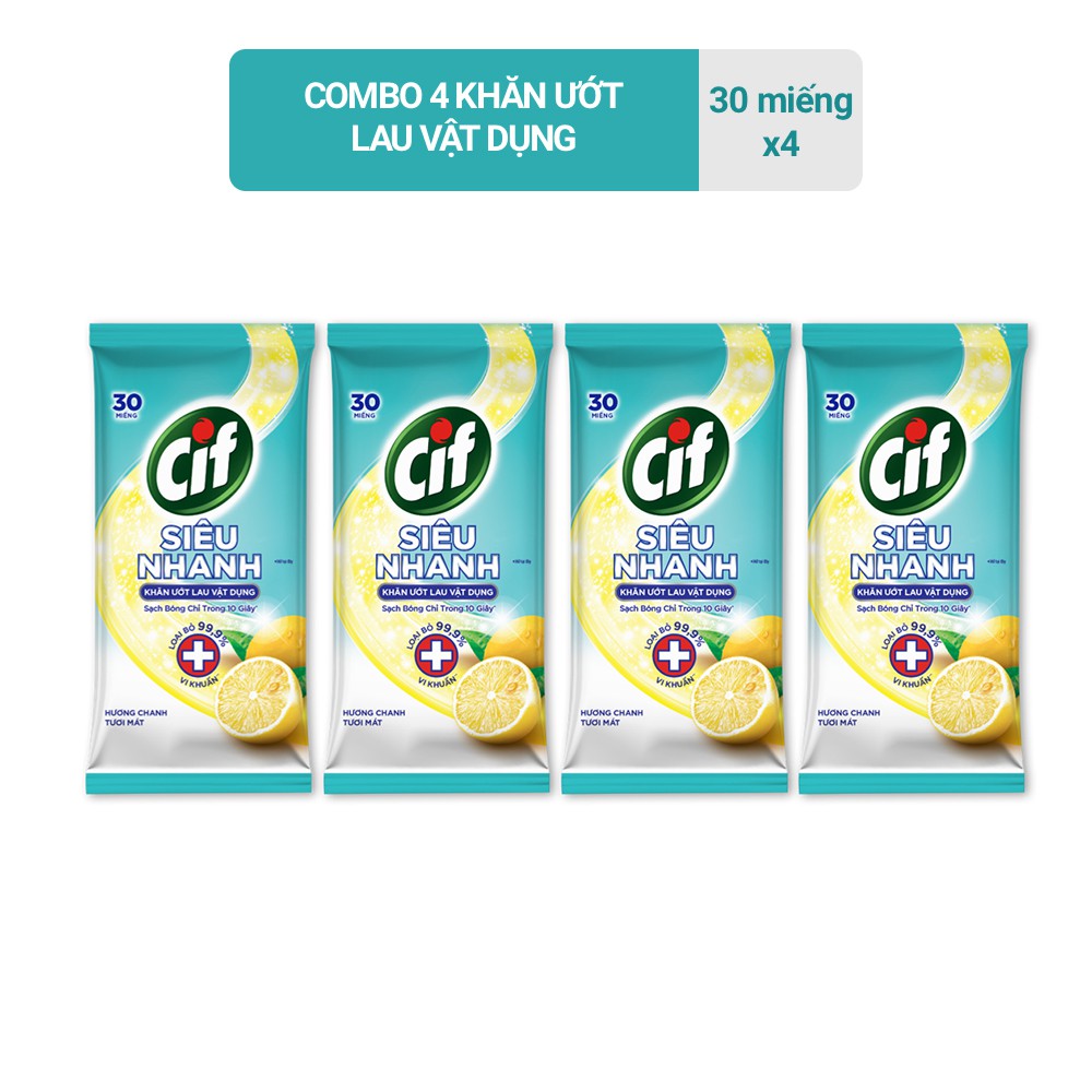 Combo 4 Khăn ướt lau vật dụng Cif Siêu Nhanh