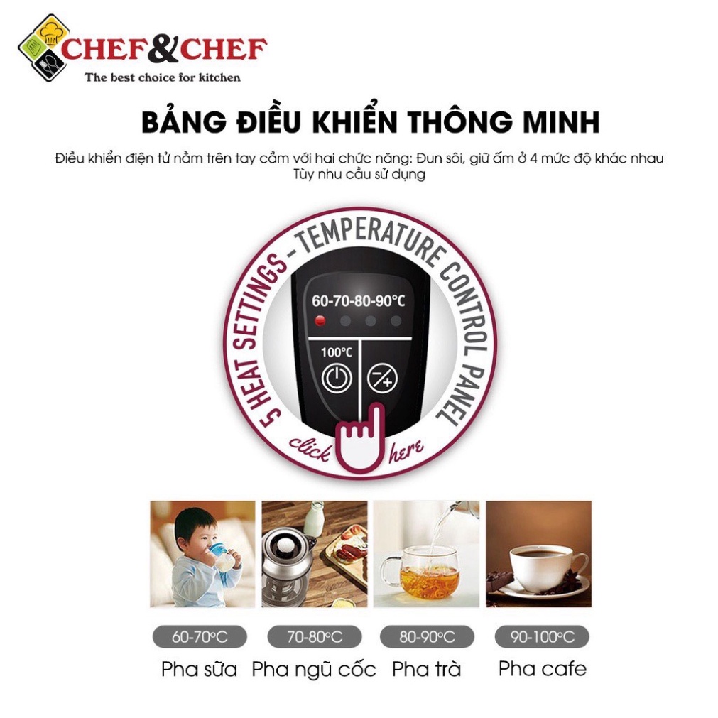 ẤM SIÊU SIÊU TỐC CHEF&amp;CHEF CH1730D THỦY TINH KÈM LÕI LỌC CÔNG SUẤT 2200W