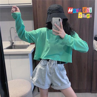 Áo Croptop Trơn Tay Dài Dáng Rộng Xanh Bơ Long Tee Ulzzang - MM
