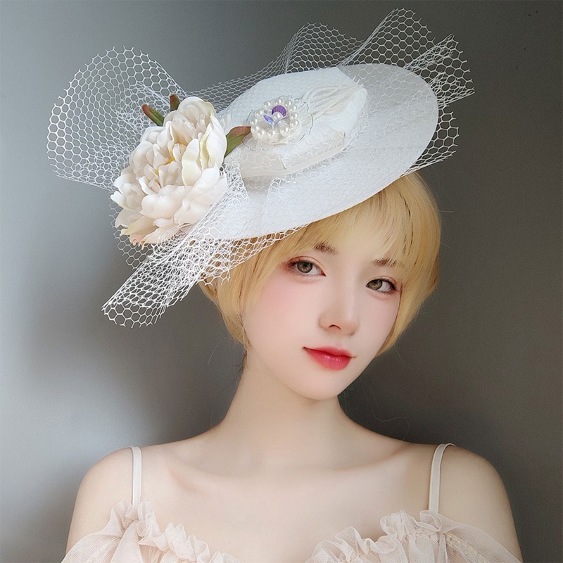 Kẹp Tóc Hình Nón Lưới Đính Hoa Và Ngọc Trai Giả Dùng Làm Đạo Cụ Chụp Ảnh Cưới