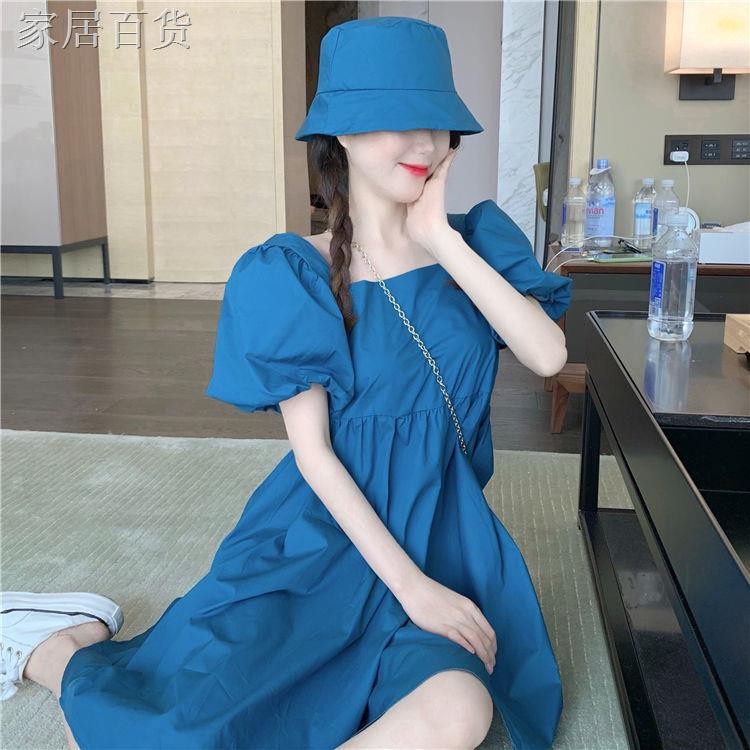 ☇☼[Gửi mũ ngư dân] Nữ sinh mới 2020 phiên bản Hàn Quốc lưới rời màu đỏ Váy tay phồng phong cách Hepburn tím
